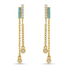 Bassali Turquoise and 1/5ctw Diamond Yellow Gold Drop Earrings