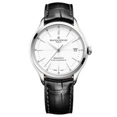 Baume & Mercier Clifton 10518 Automatic Chronometer White Dial Black Leather Strap Watch 40mm - BMM0A10518