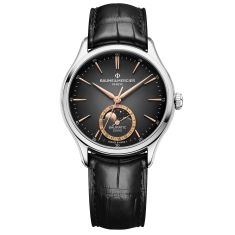 Baume & Mercier Clifton 10758 Automatic Moon Phase Grey Dial Black Leather Strap Watch 39mm - BMM010758