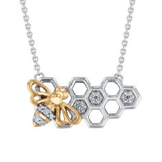 Hallmark Bee and Honeycomb Two-Tone Serling Silver and Yellow Gold Pendant Necklace