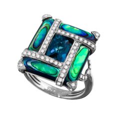 BELLARRI Anastasia Abalone Shell, London Blue Topaz, and 1/4ctw Diamond White Gold Ring