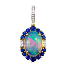 BELLARRI Athena Opal, Blue Sapphire, and 1/15ctw Diamond Yellow Gold Enhancer