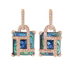 BELLARRI Blue Topaz, Abalone Shell, and 1/2ctw Diamond Rose Gold Earrings | Anastasia