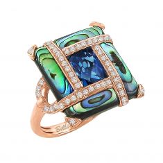 BELLARRI Blue Topaz, Abalone Shell, and 1/4ctw Diamond Rose Gold Ring | Anastasia