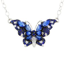 BELLARRI Madame Butterfly Blue Sapphire and 1/6ctw Diamond White Gold Necklace