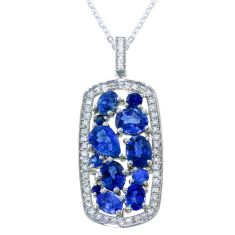 BELLARRI Princessa Blue Sapphire and 1/5ctw Diamond White Gold Pendant Necklace
