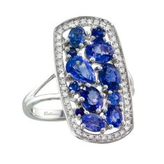 BELLARRI Princessa Blue Sapphire and 1/5ctw Diamond White Gold Ring