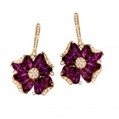 BELLARRI Rhodolite Garnet and 1/2ctw Diamond Rose Gold Flower Drop Earrings | Mademoiselle