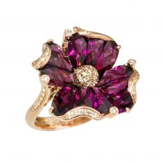 BELLARRI Rhodolite Garnet and 1/4ctw Diamond Rose Gold Flower Ring | Mademoiselle