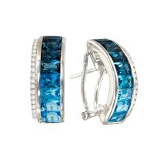 BELLARRI Swiss Blue Topaz, London Blue Topaz, and 1/3ctw Diamond White Gold Earrings | Eternal Love