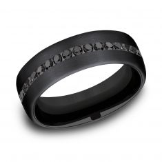 3/8ctw Treated Black Diamond Black Titanium Comfort Fit Wedding Band 6.5mm