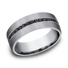 Benchmark 3/8ctw Treated Black Diamond Grey Tantalum Comfort Fit Band | 7.5mm