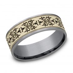 Benchmark Baroque Style Pattern Tantalum and Yellow Gold Comfort Fit Band | 7.5mm