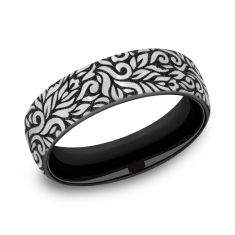 Benchmark Black and Grey Titanium Paisley Pattern Comfort Fit Band | 6.5mm