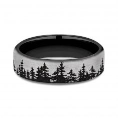 Black and Grey Titanium Tree Line Pattern Comfort Fit Band 6.5mm