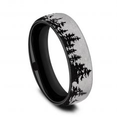 Black and Grey Titanium Tree Line Pattern Comfort Fit Band 6.5mm