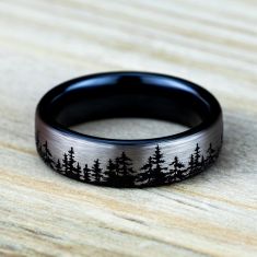 Black and Grey Titanium Tree Line Pattern Comfort Fit Band 6.5mm