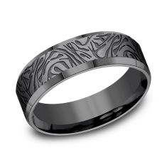 Black Tantalum Mokume Pattern Comfort Fit Wedding Band 7mm