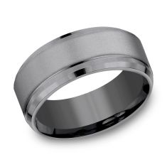 Black Tantalum Powder Coated Finish Stair-Step Edge Comfort Fit Wedding Band 9mm