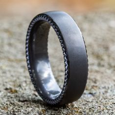 Black Tantalum Satin Finish Riveted Coin Edge Comfort Fit Band 6.5mm