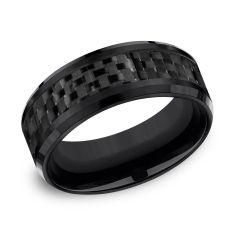 Benchmark Black Titanium and Carbon Fiber Center Comfort Fit Band | 8mm