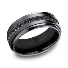 Black Titanium Black Cubic Zirconia Comfort Fit Eternity Wedding Band 9mm