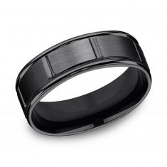 Black Titanium Gear Cut Round Edge Comfort Fit Wedding Band 7mm