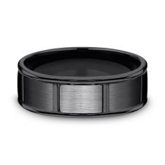 Black Titanium Gear Cut Round Edge Comfort Fit Wedding Band 7mm