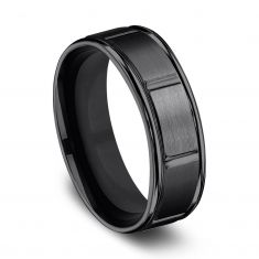Black Titanium Gear Cut Round Edge Comfort Fit Wedding Band 7mm