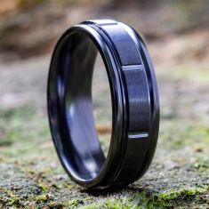 Black Titanium Gear Cut Round Edge Comfort Fit Wedding Band 7mm