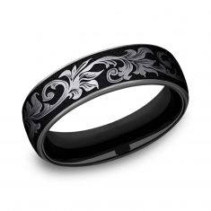 Black Titanium 6.5mm Scrollwork Design Comfort Fit Wedding Band