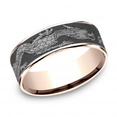 Benchmark Chinese Dragon Pattern Darkened Tantalum and Rose Gold Comfort Fit Band | 7.5mm