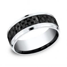 Cobalt and Black Carbon Fiber Beveled Edge Comfort Fit Wedding Band 8mm