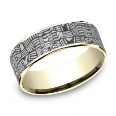 Benchmark Darkened Tantalum and Yellow Gold Basket Weave Pattern Tamascus Center Comfort Fit Band | 7.5mm