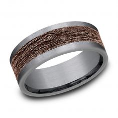 Benchmark Grey Tantalum and Blackened Rose Gold Wood Pattern Comfort Fit Band | 8mm