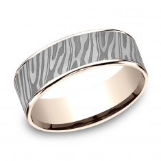 Benchmark Grey Tantalum and Rose Gold Tiger Stripe Pattern Tamascus Center Comfort Fit Band | 7.5mm