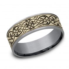 Benchmark Infinite Scroll Pattern Tantalum and Yellow Gold Comfort Fit Band | 7.5mm