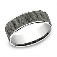 Benchmark Lava Rock Textured Grey Tantalum and White Gold Comfort Fit Band | 7.5mm