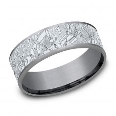 Benchmark Meteorite Textured Grey Tantalum and White Gold Comfort Fit Band | 7.5mm