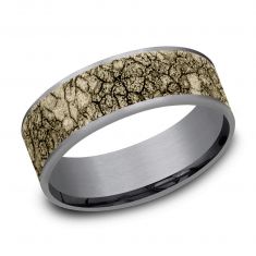 Benchmark Rubble Rock Textured Yellow Gold and Grey Tantalum Comfort Fit Band | 7.5mm