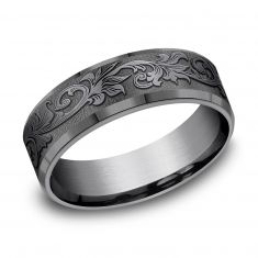 Benchmark Scrollwork Design Grey Tantalum Comfort Fit Band | 7mm