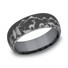 Benchmark Stag and Wilderness Pattern Darkened Tantalum Comfort Fit Band | 8mm