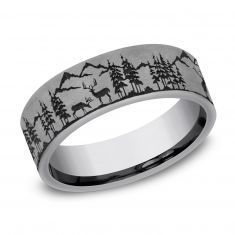 Benchmark Stag and Wilderness Pattern Grey Tantalum Comfort Fit Band | 7mm