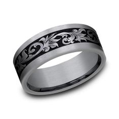 Tantalum and Black Titanium Scrollwork Design Comfort Fit Band 8mm