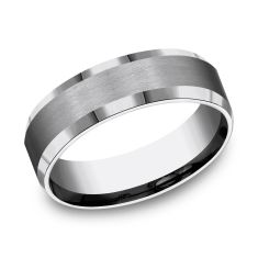 Titanium Satin Finish Beveled Edge Comfort Fit Wedding Band 7mm