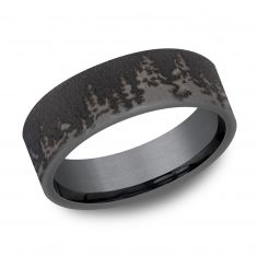 Tree Line Pattern Darkened Tantalum Comfort Fit Wedding Band 8mm