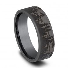 Tree Line Pattern Darkened Tantalum Comfort Fit Wedding Band 8mm