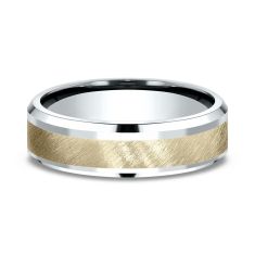 10k White and Yellow Gold 6mm Two-Tone Swirl Finish Center Comfort Fit Wedding Band