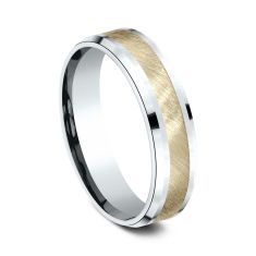 10k White and Yellow Gold 6mm Two-Tone Swirl Finish Center Comfort Fit Wedding Band