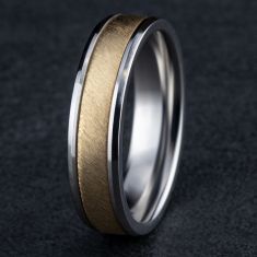 10k White and Yellow Gold 6mm Two-Tone Swirl Finish Center Comfort Fit Wedding Band